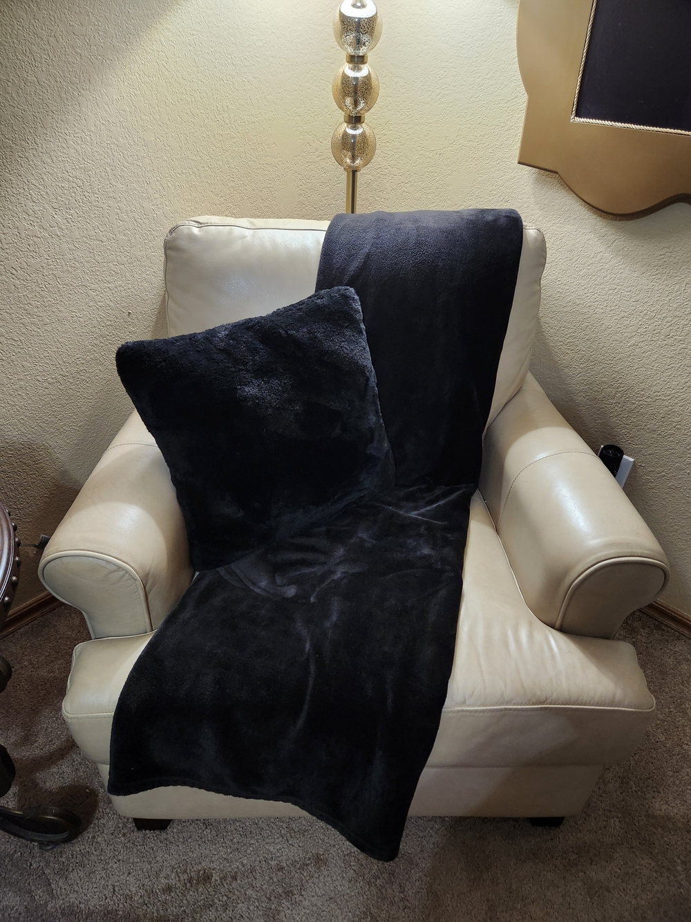 Target Black Faux Fur Accent Pillow with Matching Throw